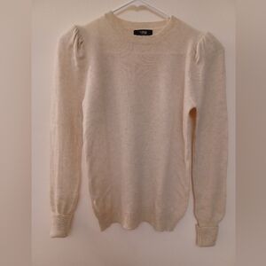 AQUA 100% Cashmere Puff Sleeve Crewneck Sweater Ivory Cream